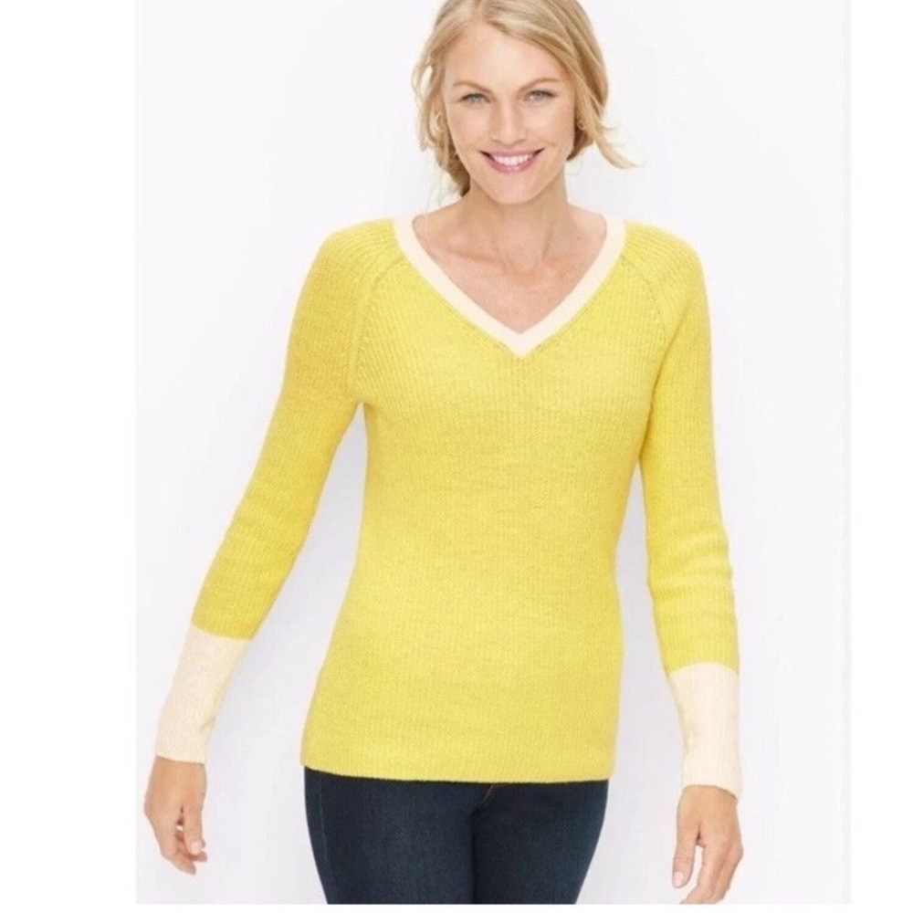 Talbots V Neck Sweater Womens Size XL Knit Pullover Preppy‎ Tennis Cotton Blend